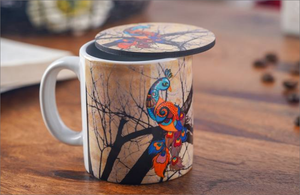 Transparent Coffee Mug with kalamkari Design