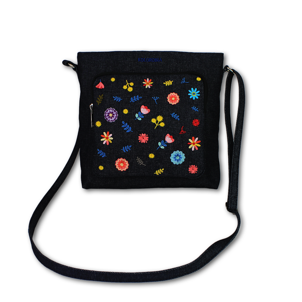 Floral Confetti Embroidered Denim Sling Bag