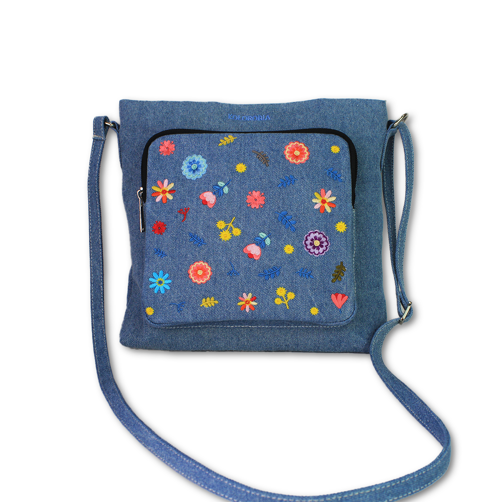 Garden Party Embroidered Denim Sling Bag