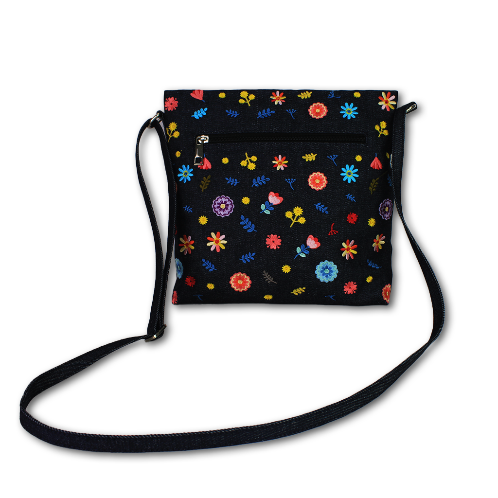 Floral Confetti Embroidered Denim Sling Bag