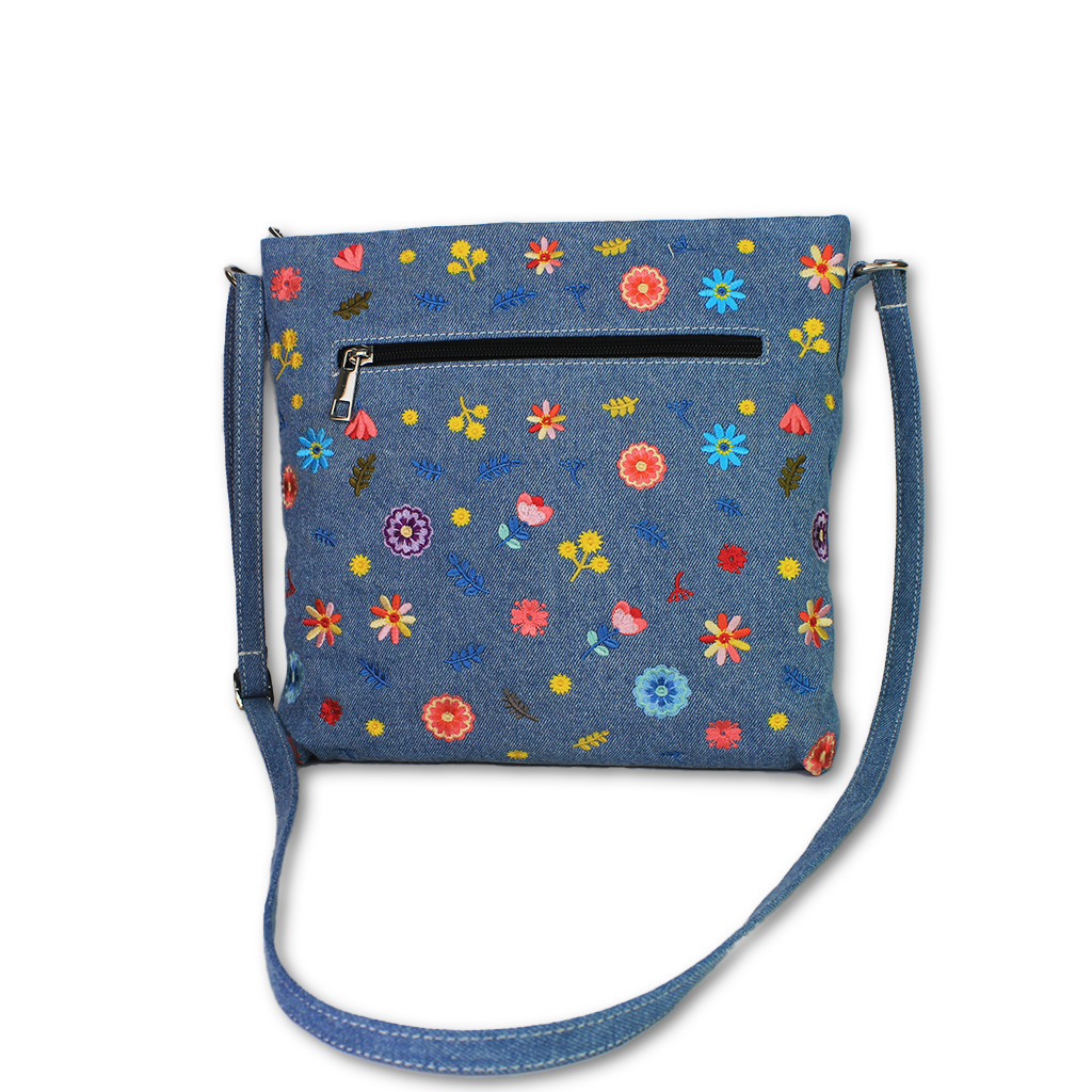 Garden Party Embroidered Denim Sling Bag