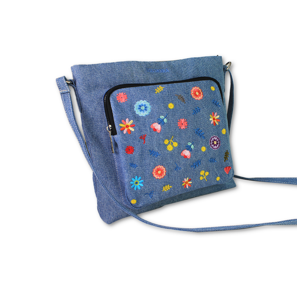 Garden Party Embroidered Denim Sling Bag