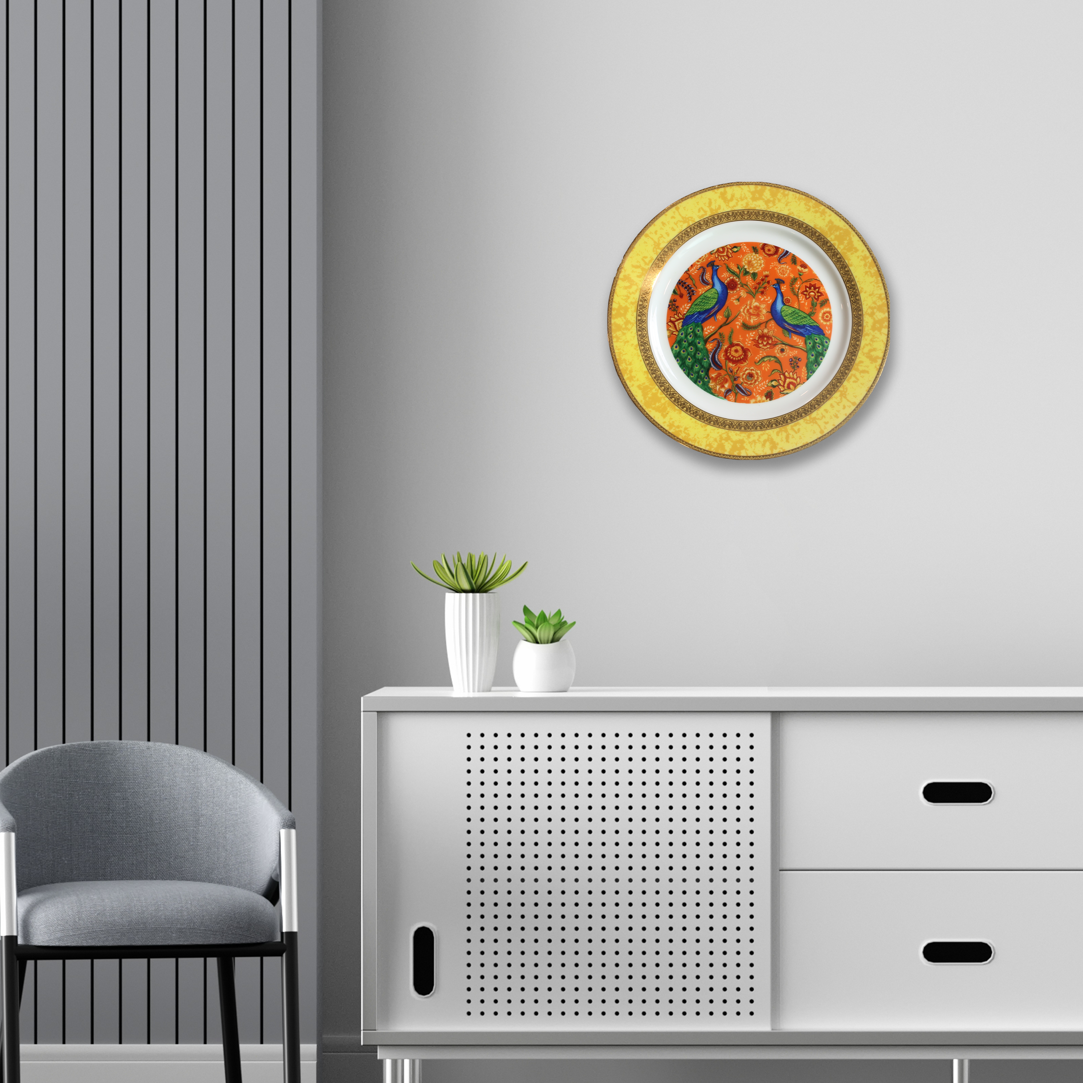 Decorative Wall Plate - Graceful Peacock Gold Plated