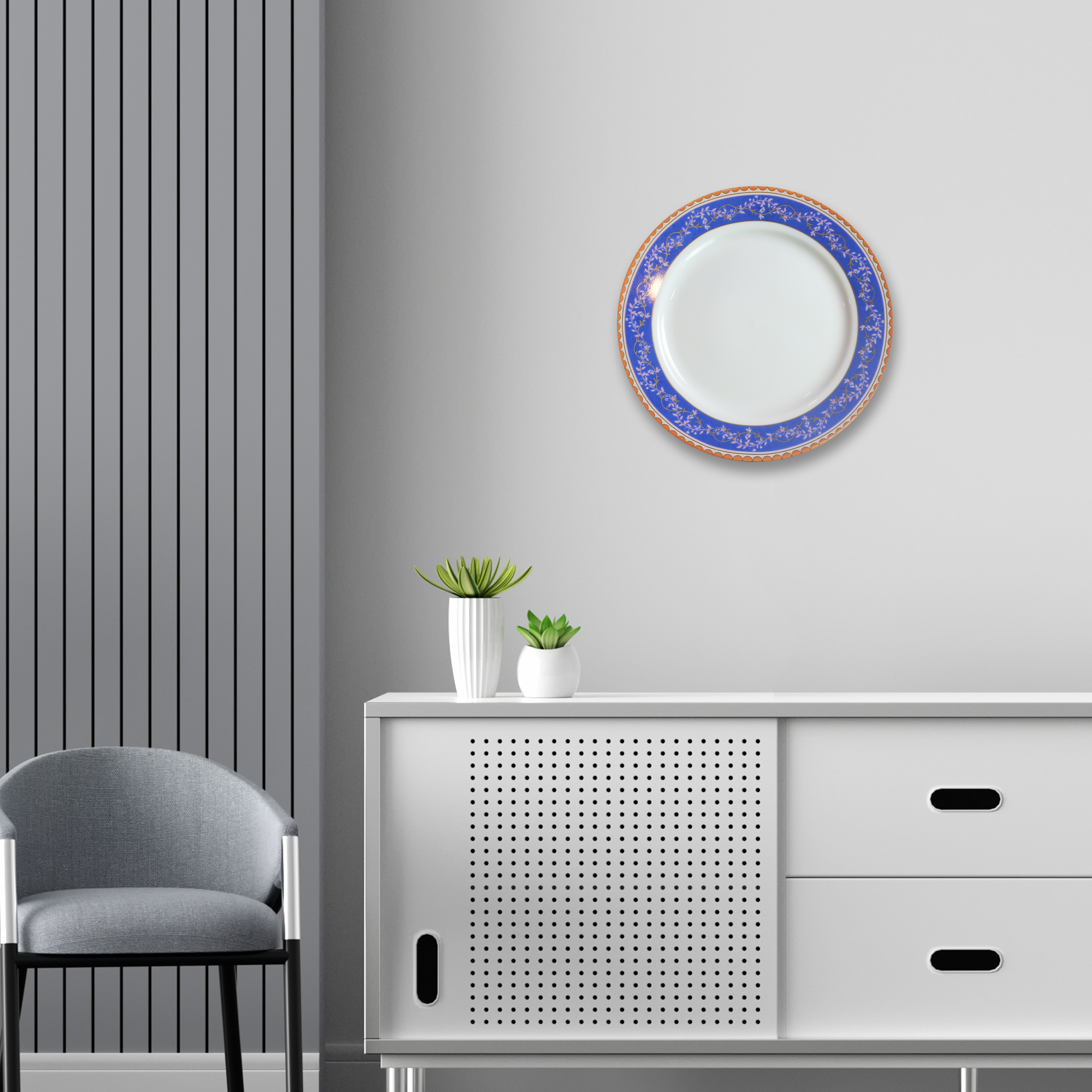 Decorative Wall Plate - Floral Azure Gold Plated