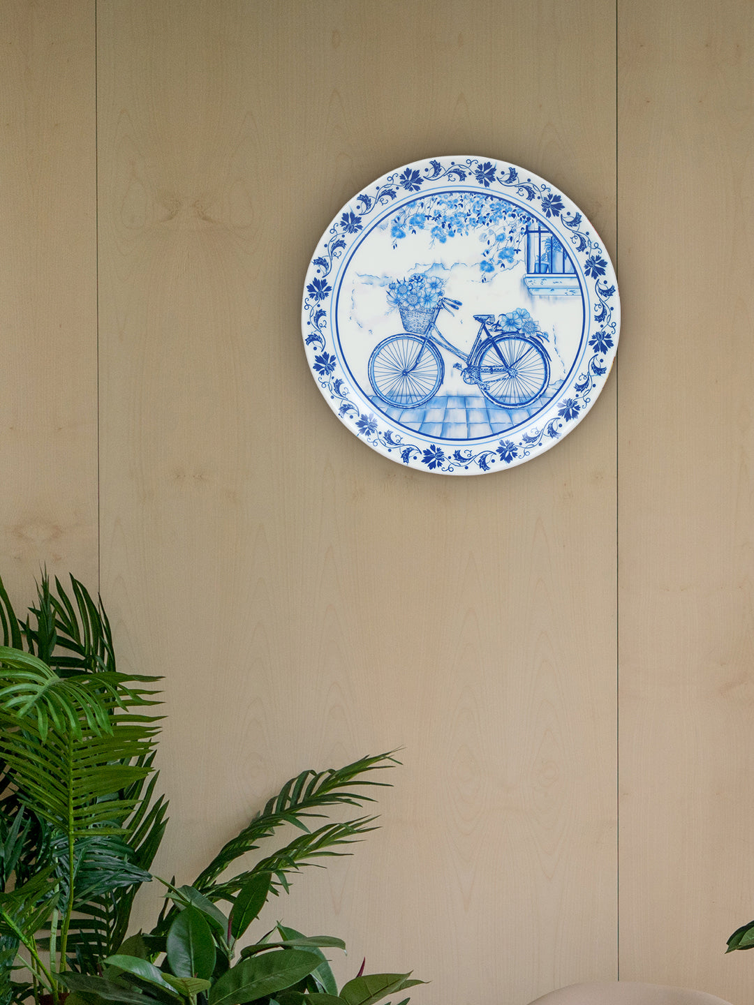 Decorative Wall Plate - Vintage Cycle Blue Pottery