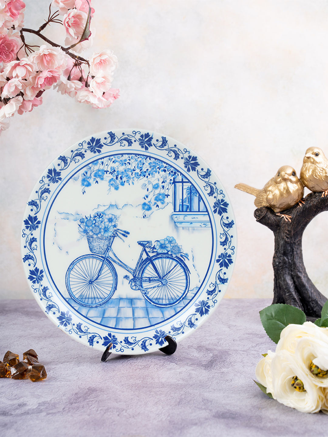 Decorative Wall Plate - Vintage Cycle Blue Pottery