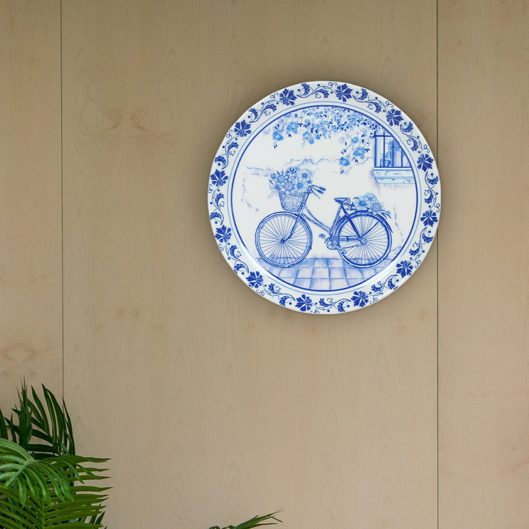 Decorative Wall Plate - Vintage Cycle Blue Pottery