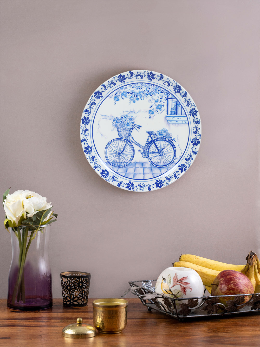 Decorative Wall Plate - Vintage Cycle Blue Pottery