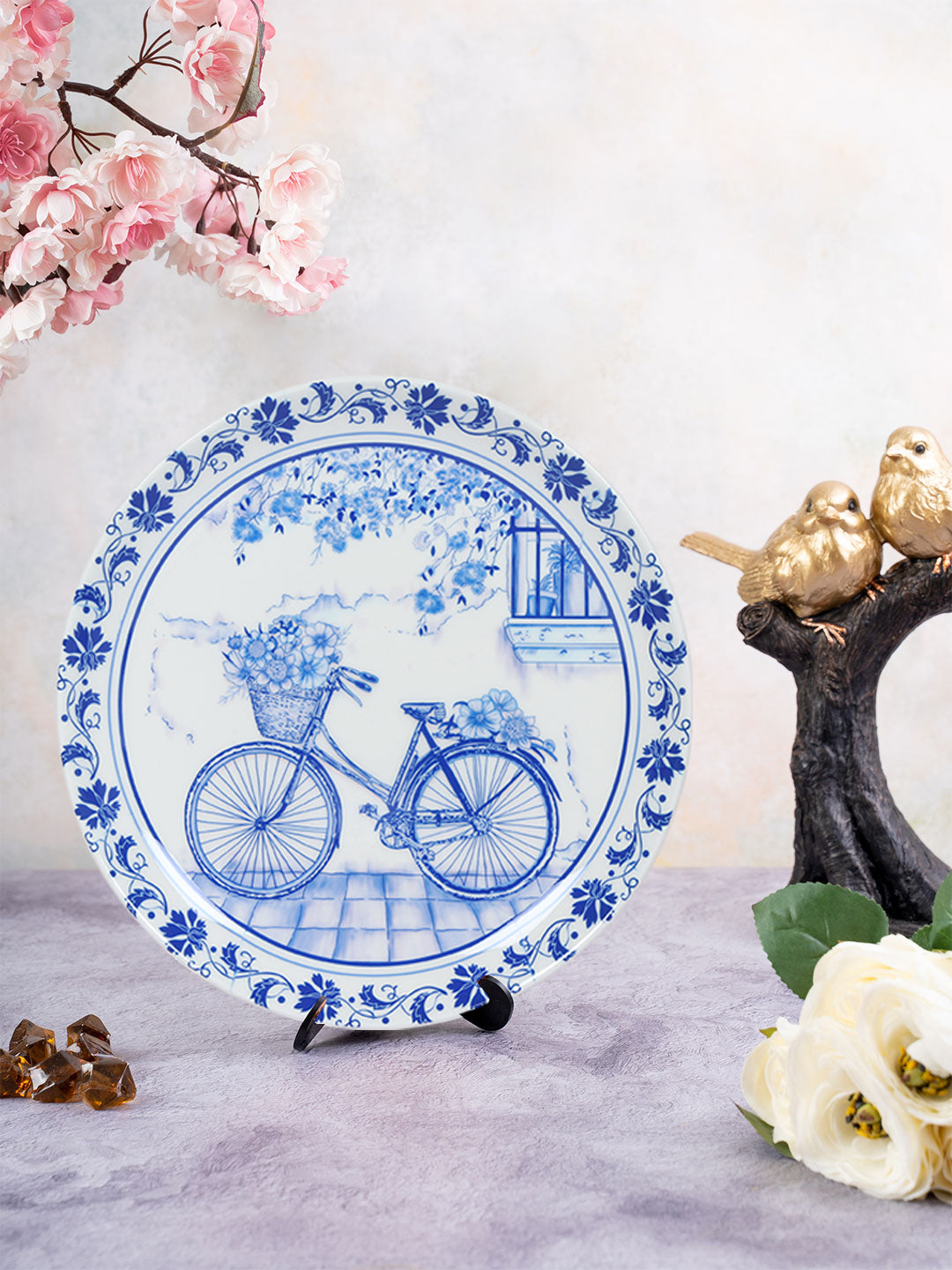 Decorative Wall Plate - Vintage Cycle Blue Pottery