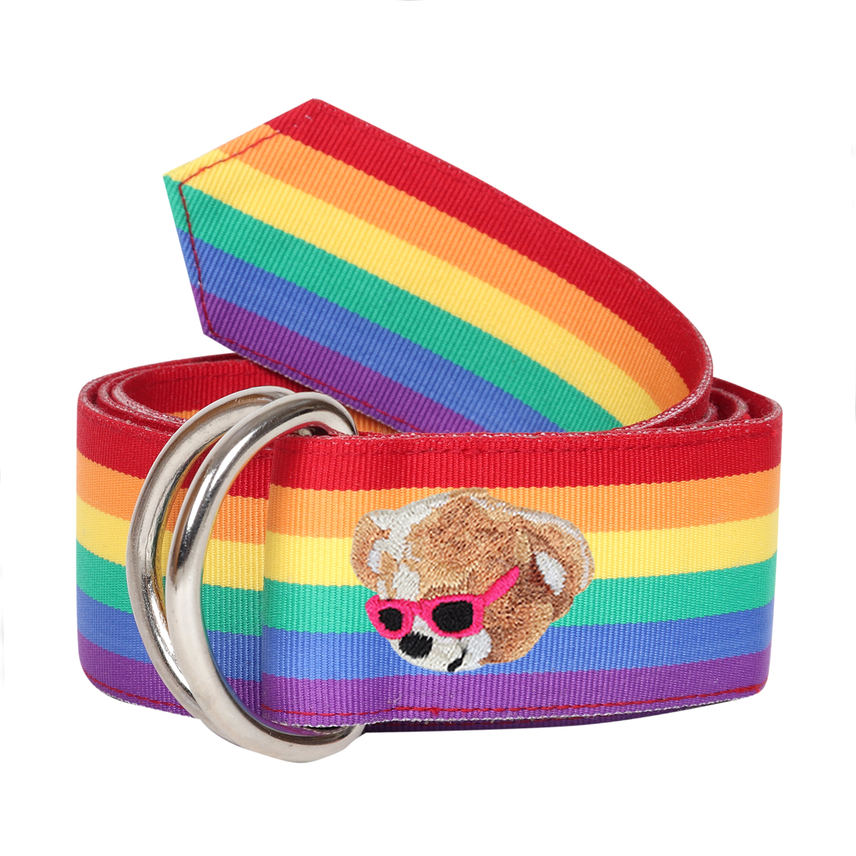 Pride Grosgrain Ribbon D-Ring Embroidered Belt