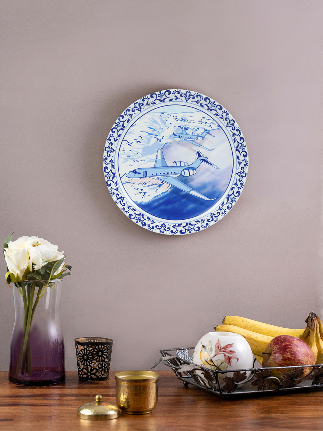 Decorative Wall Plates - Vintage Airplane Blue Pottery