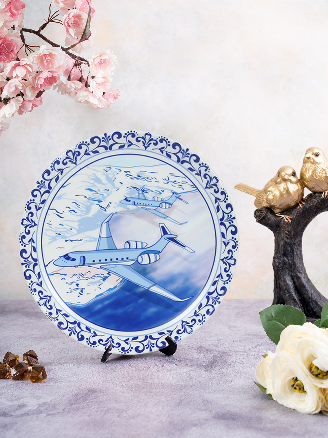 Decorative Wall Plates - Vintage Airplane Blue Pottery