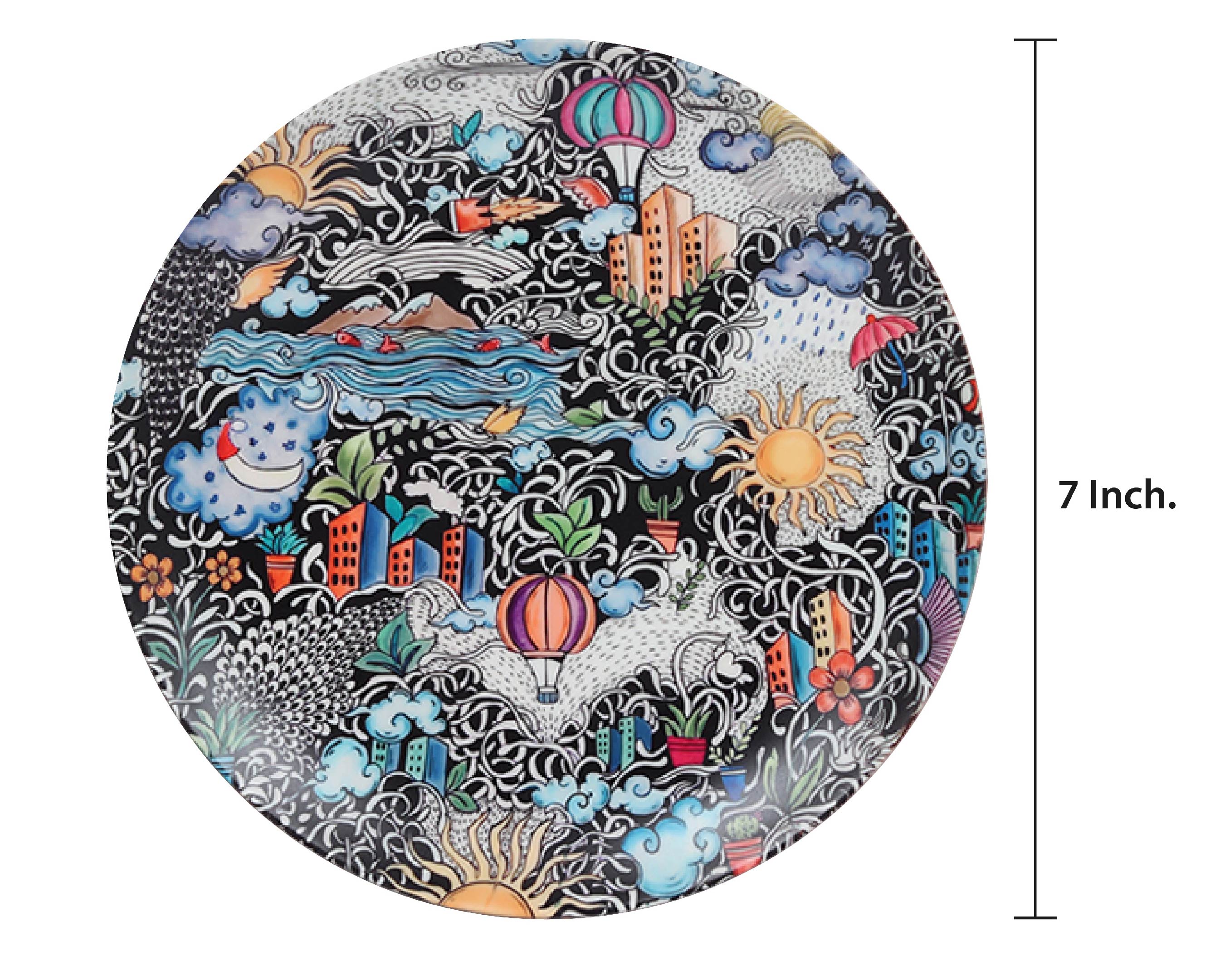 Decorative Wall Plate - City Life Doodle Art (Matte Finish)