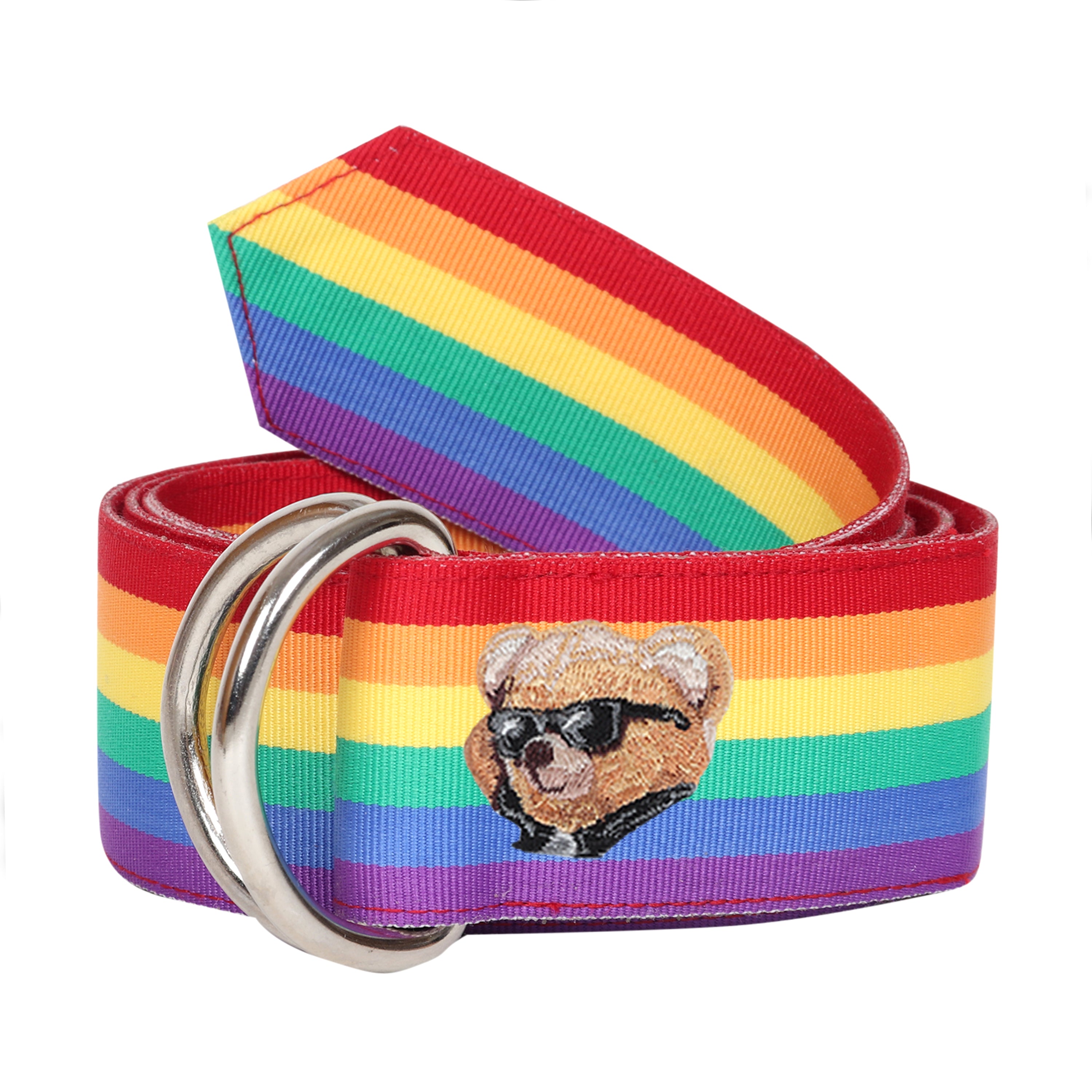 Pride Grosgrain Ribbon D-Ring Embroidered Belt