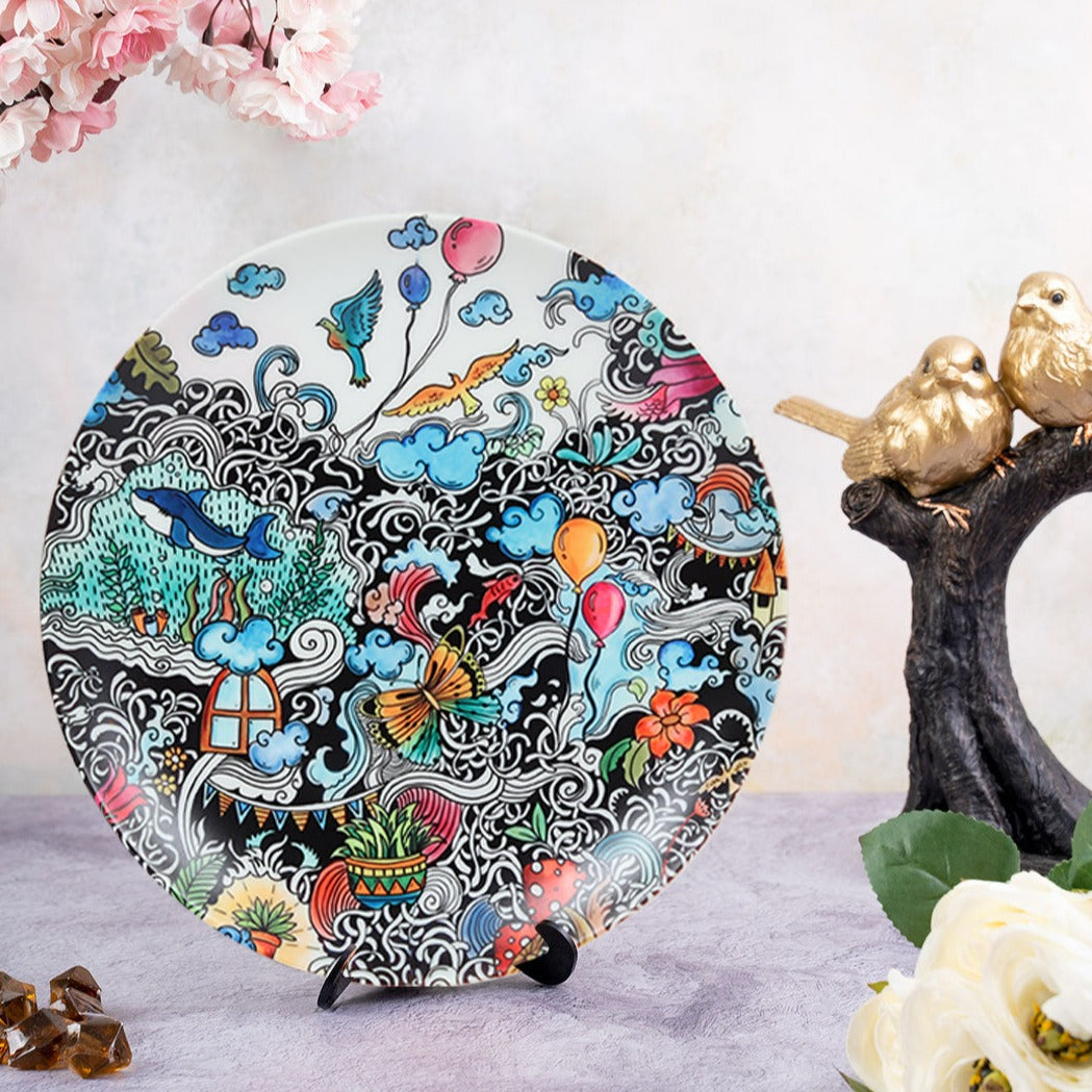 Decorative Wall Plate - Daily Life Doodle Art (Matte Finish)