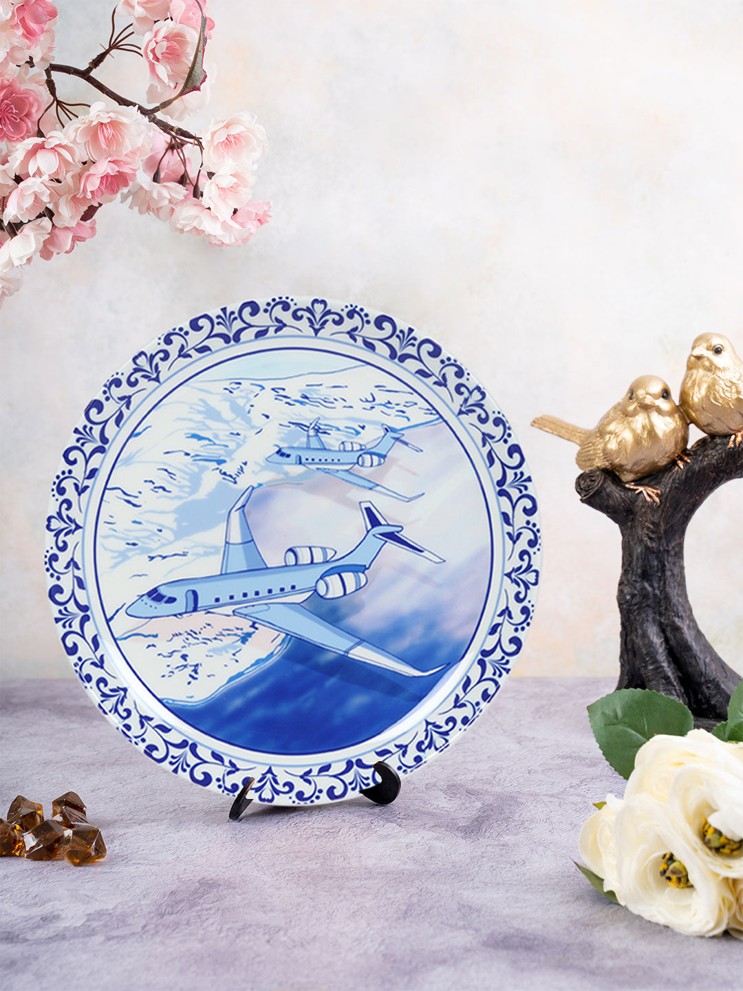 Decorative Wall Plates - Vintage Airplane Blue Pottery