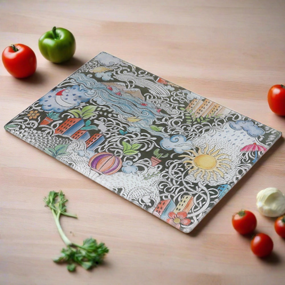 Chopping Board - City Life Doodle Art