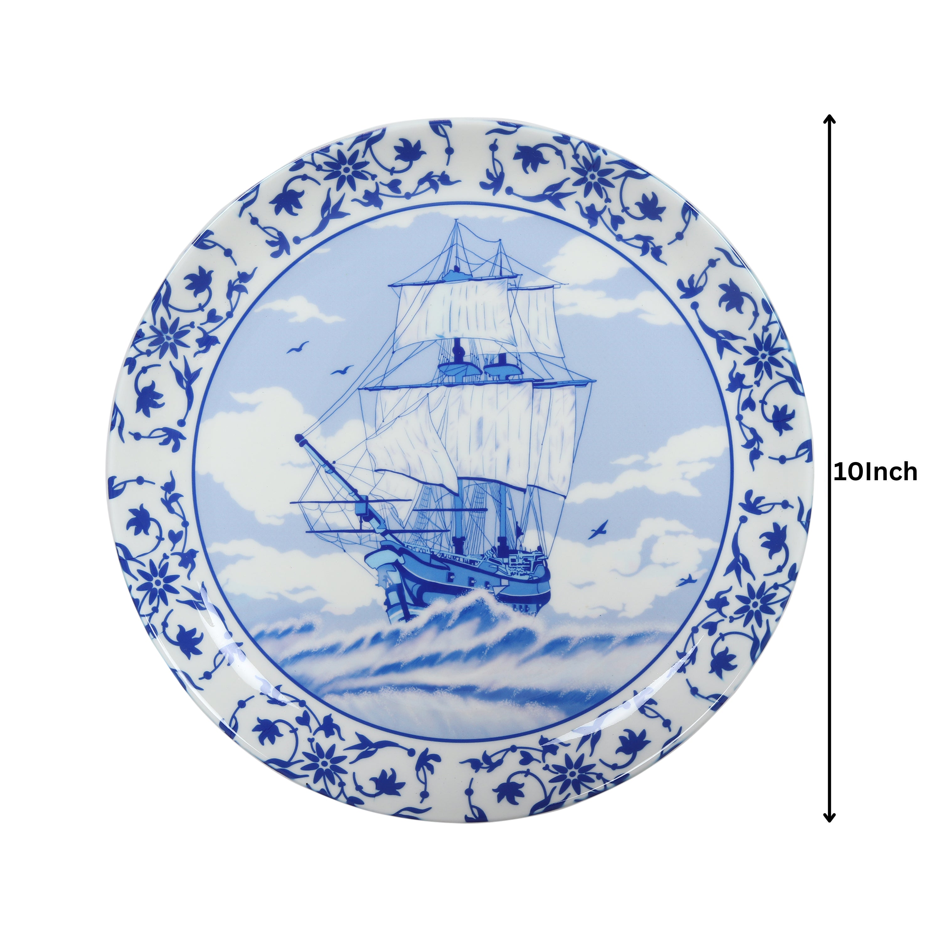 Decorative Wall plates - Vintage Ship Blue Pottery