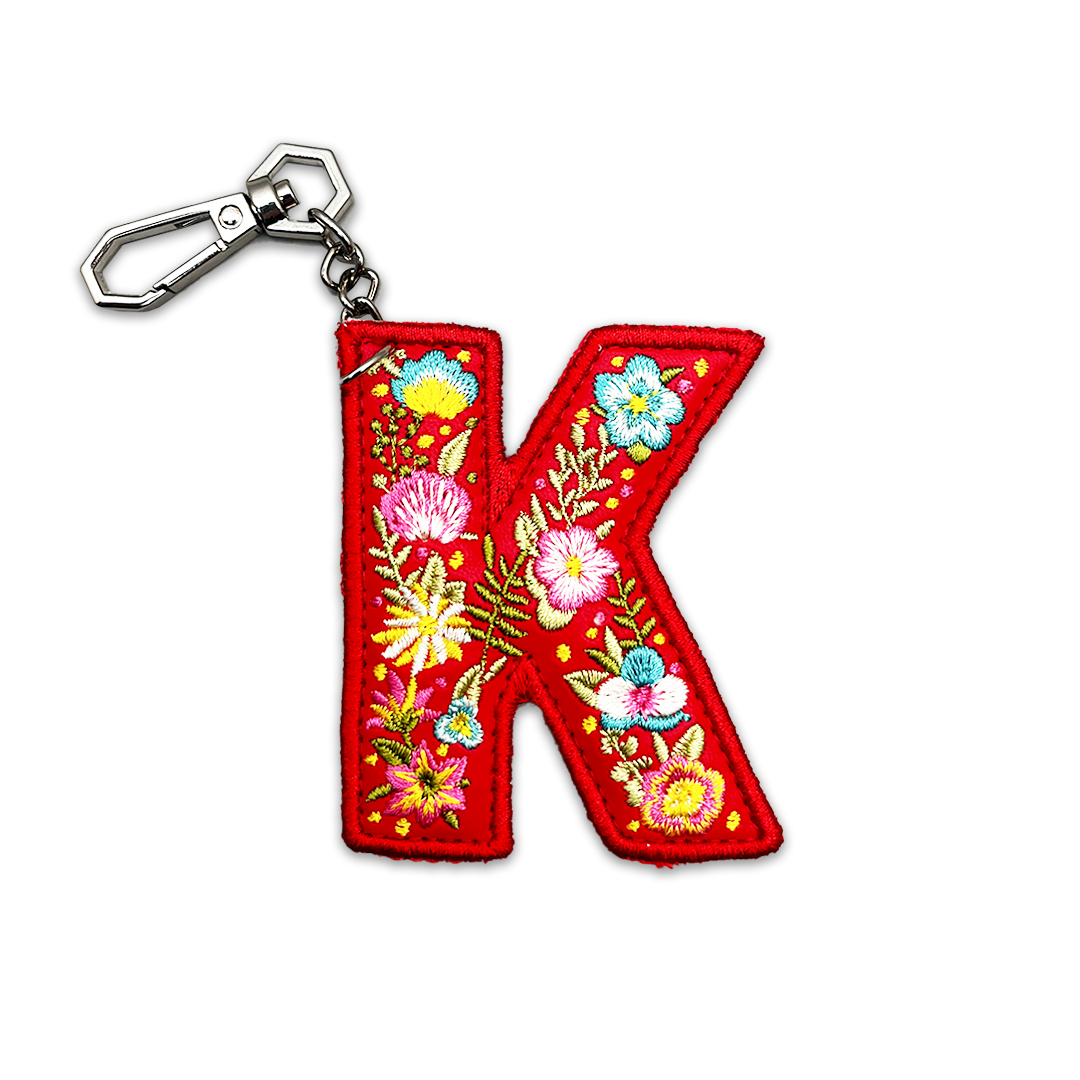Valentine's Special Embroidered Initials Floral Key Ring