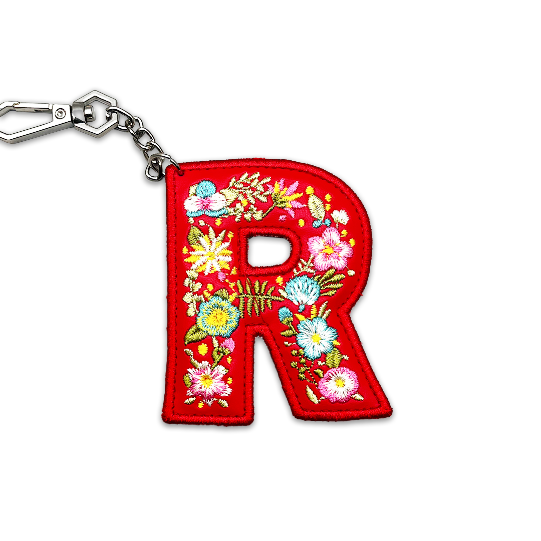 Valentine's Special Embroidered Initials Floral Key Ring