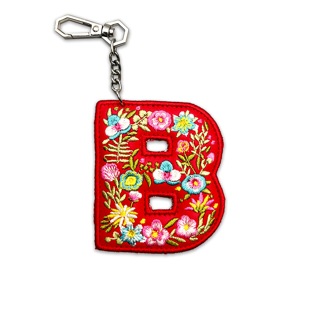 Valentine's Special Embroidered Initials Floral Key Ring