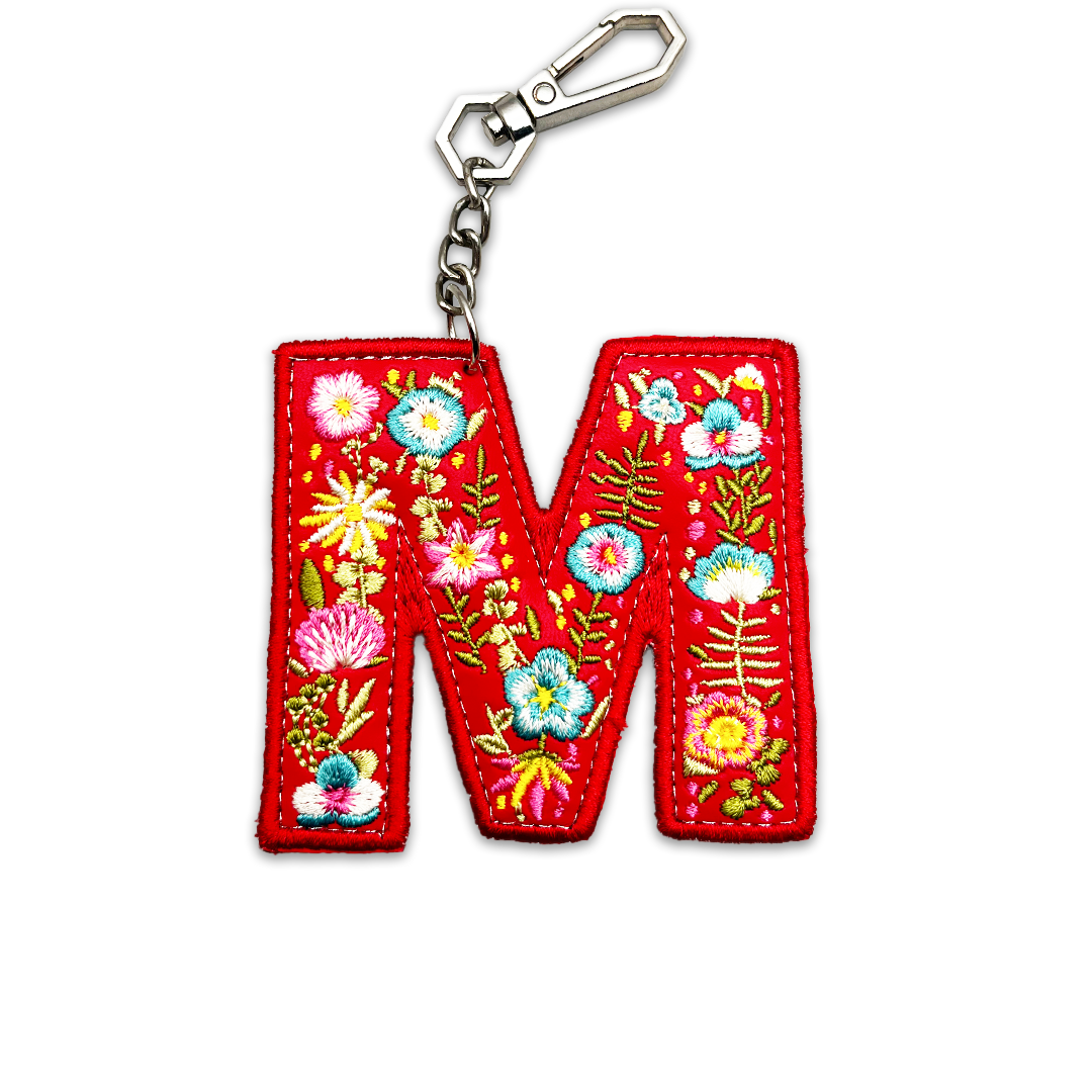 Valentine's Special Embroidered Initials Floral Key Ring