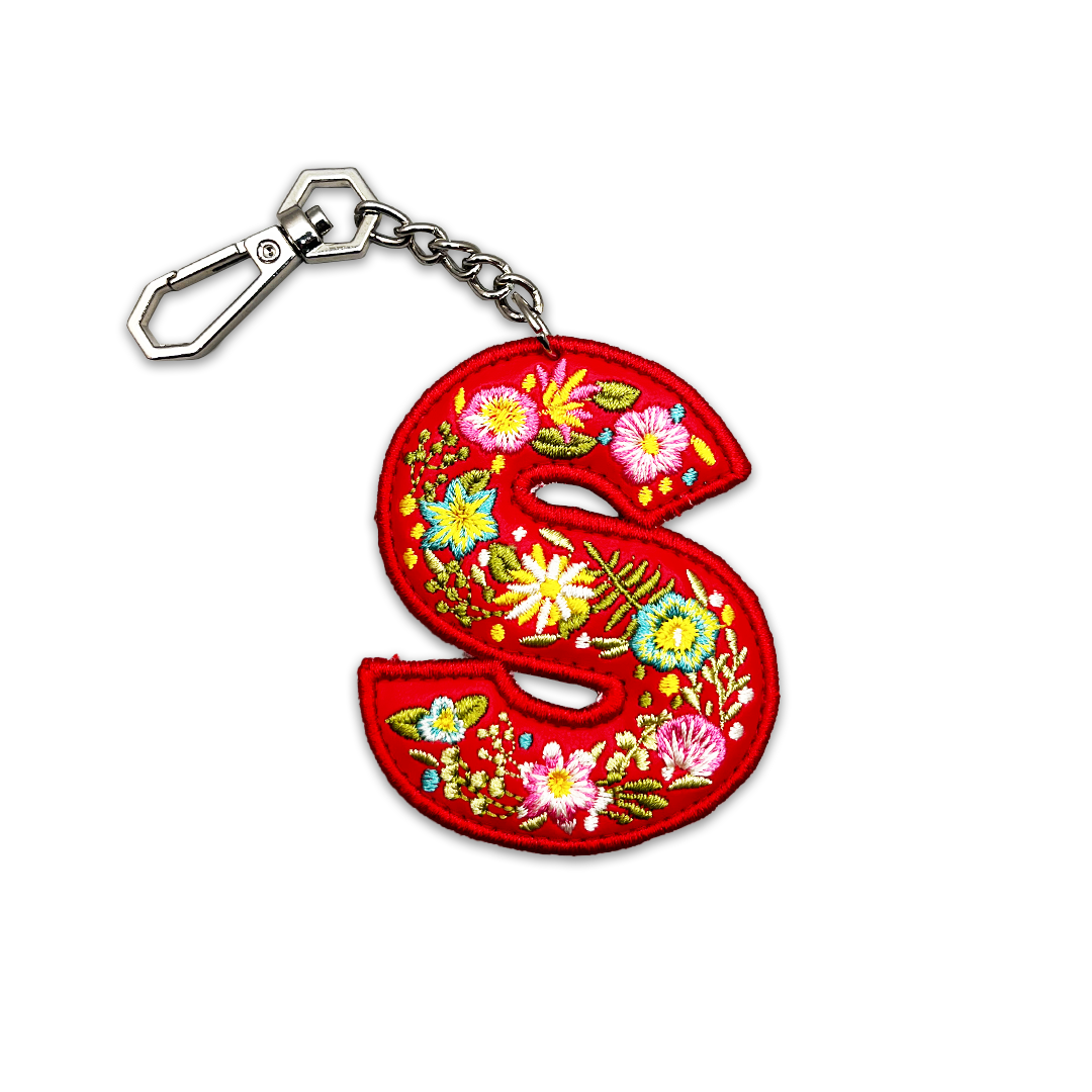 Valentine's Special Embroidered Initials Floral Key Ring