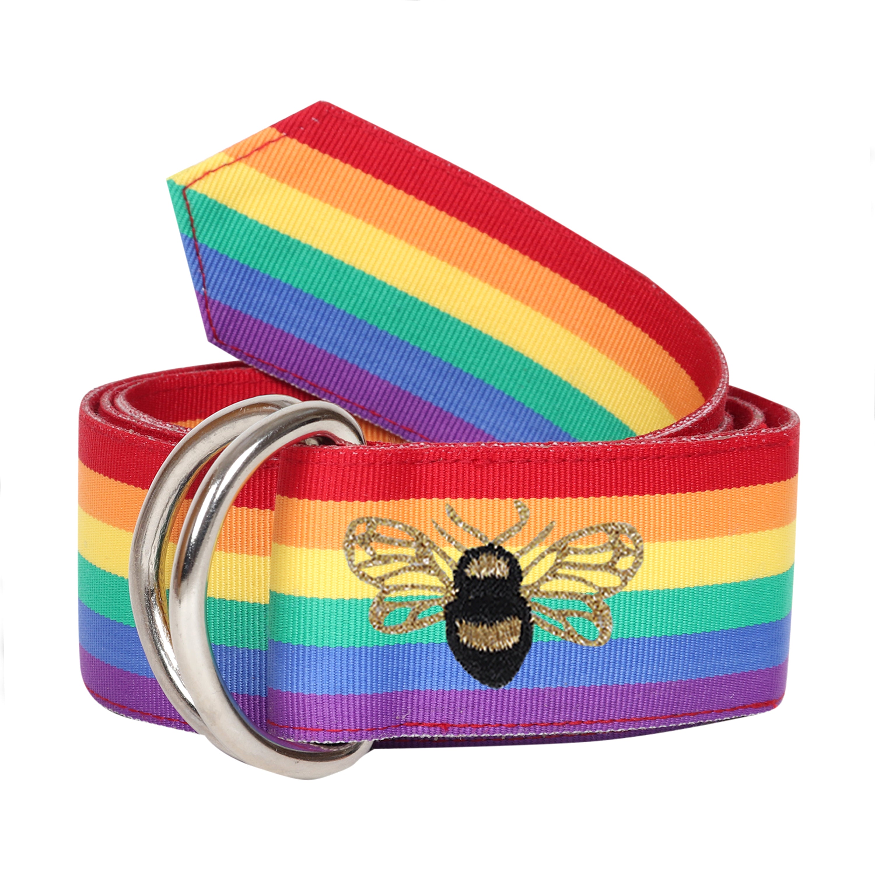 Pride Grosgrain Ribbon D-Ring Embroidered Belt
