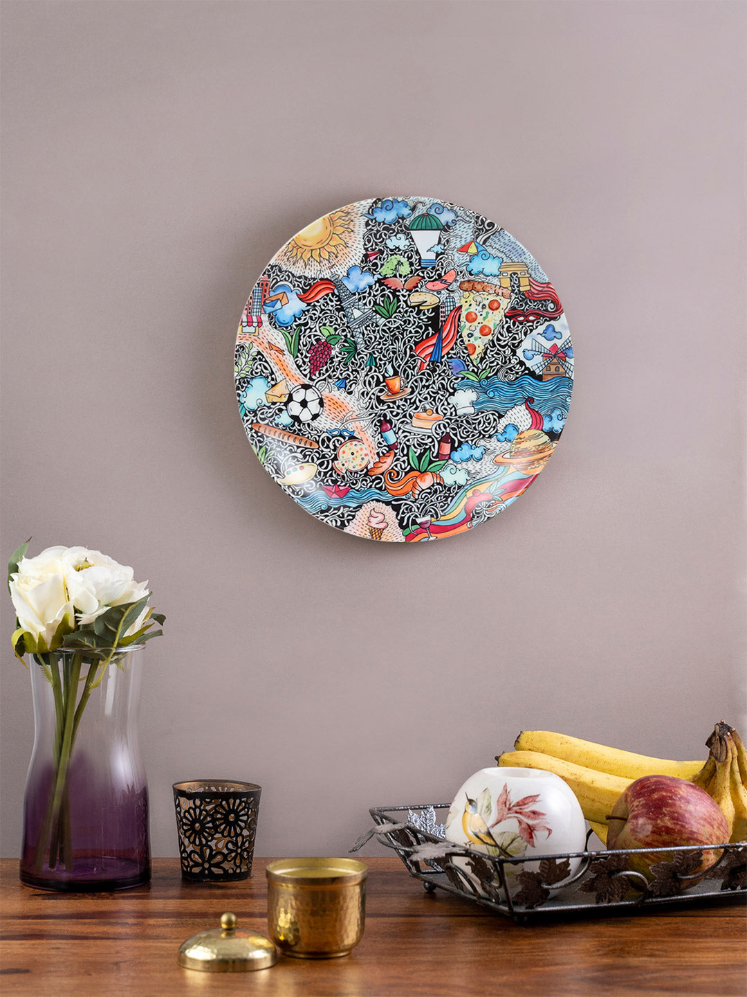 Decorative Wall Plate - Around the Sun Doodle Art (Matte Finish)