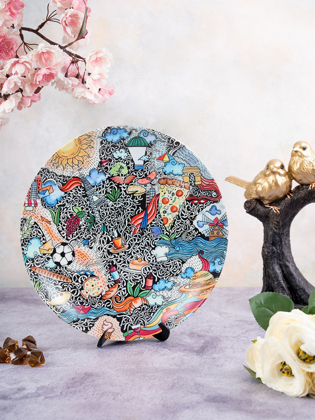 Decorative Wall Plate - Around the Sun Doodle Art (Matte Finish)