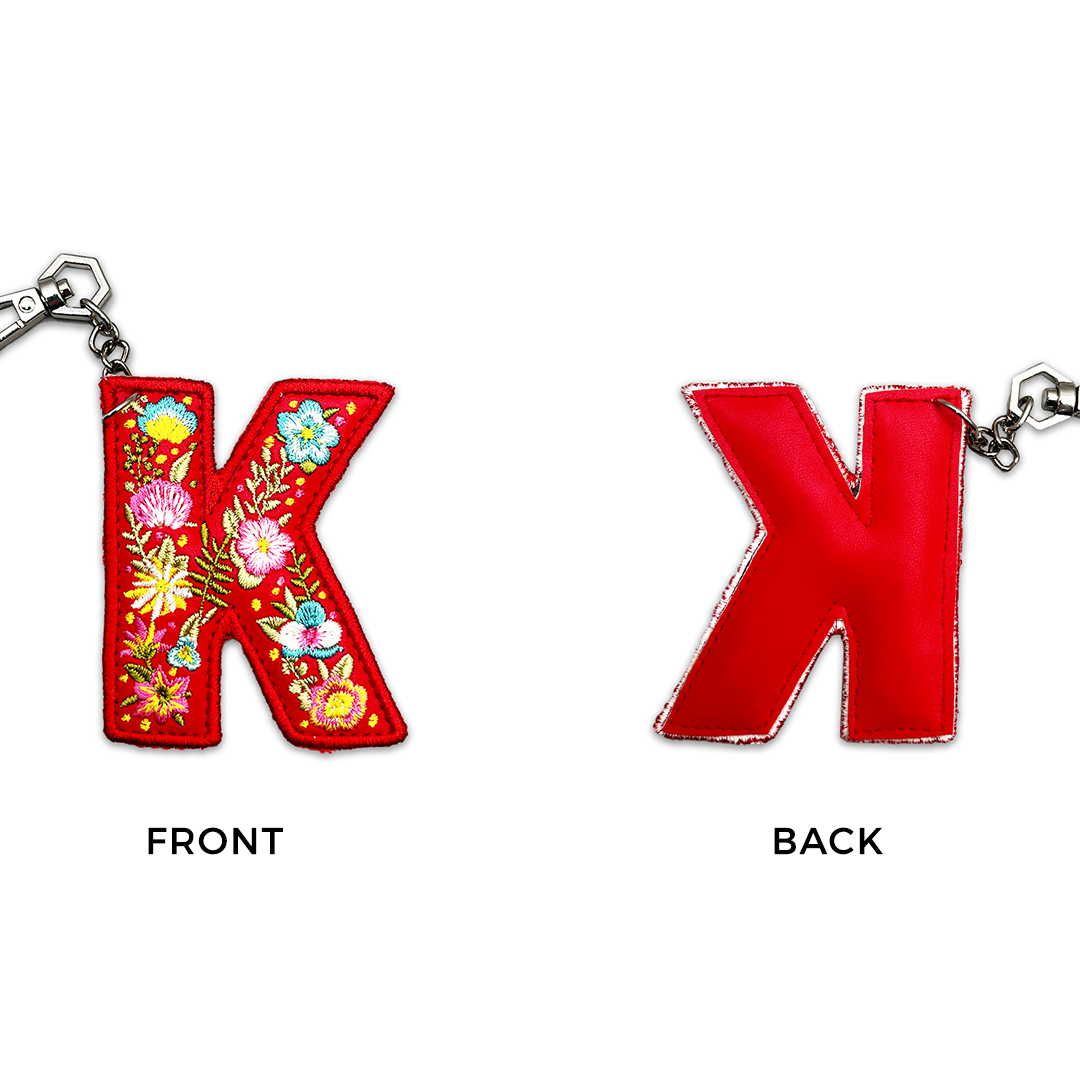Valentine's Special Embroidered Initials Floral Key Ring