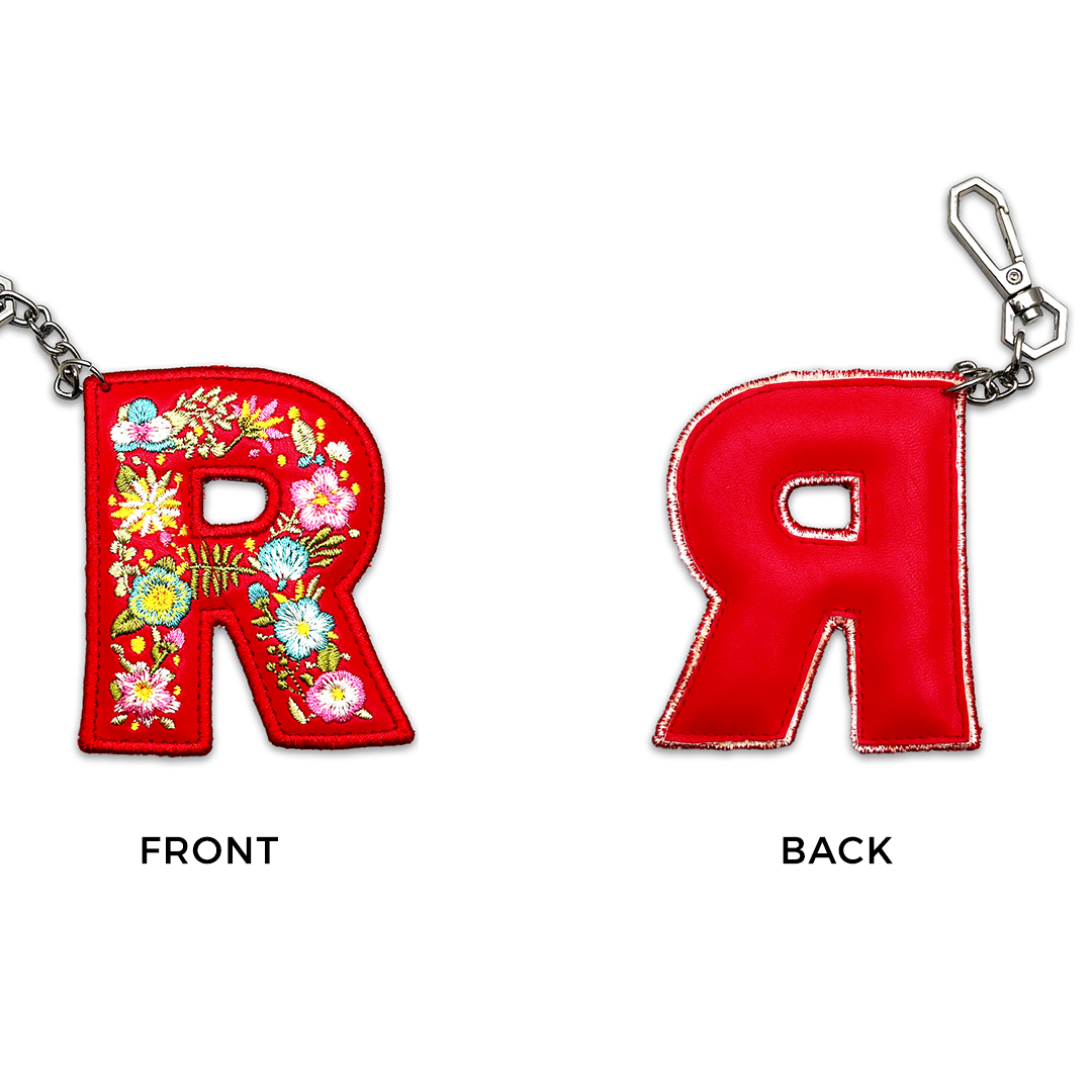 Valentine's Special Embroidered Initials Floral Key Ring