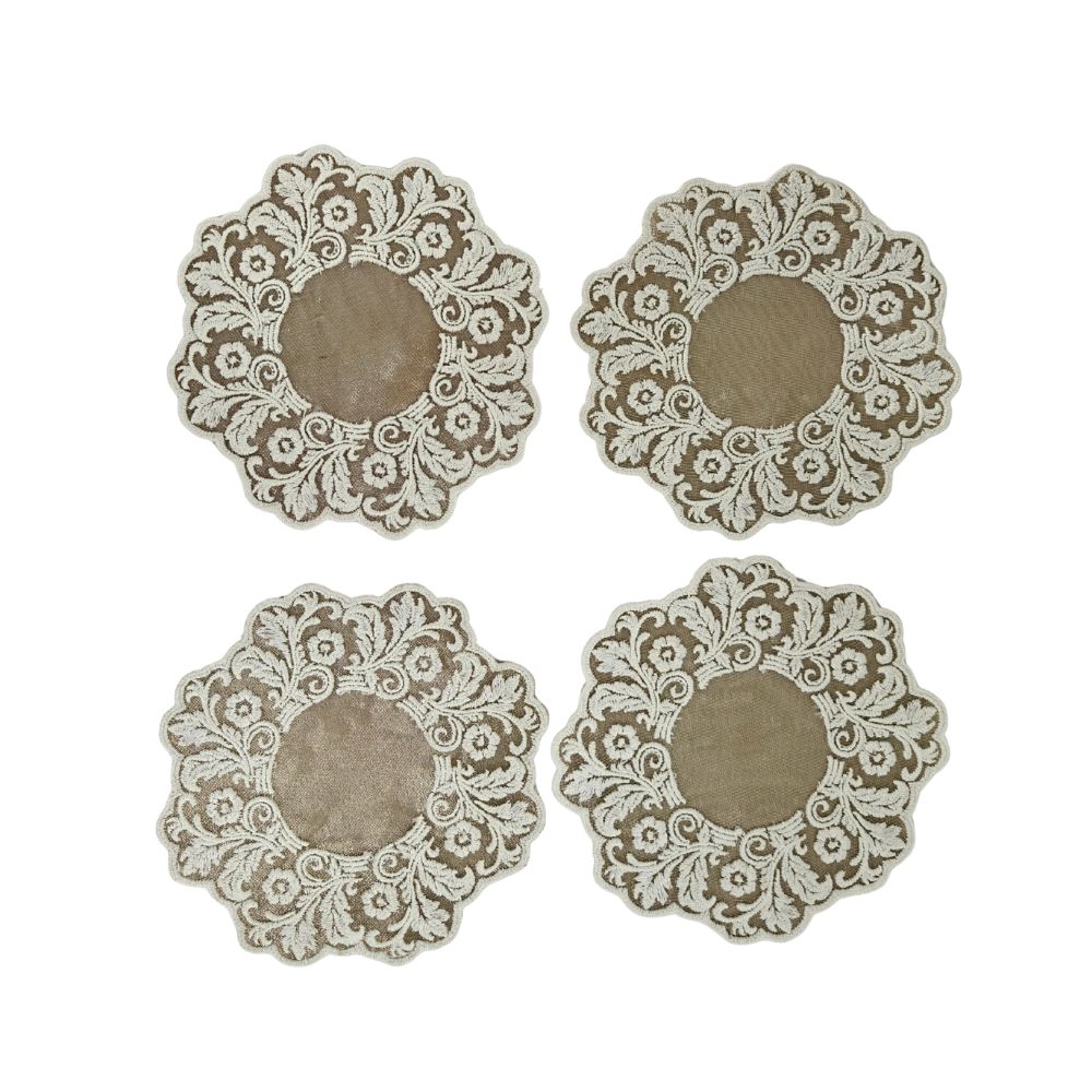 Embroidered Coaster - Antique Ivory
