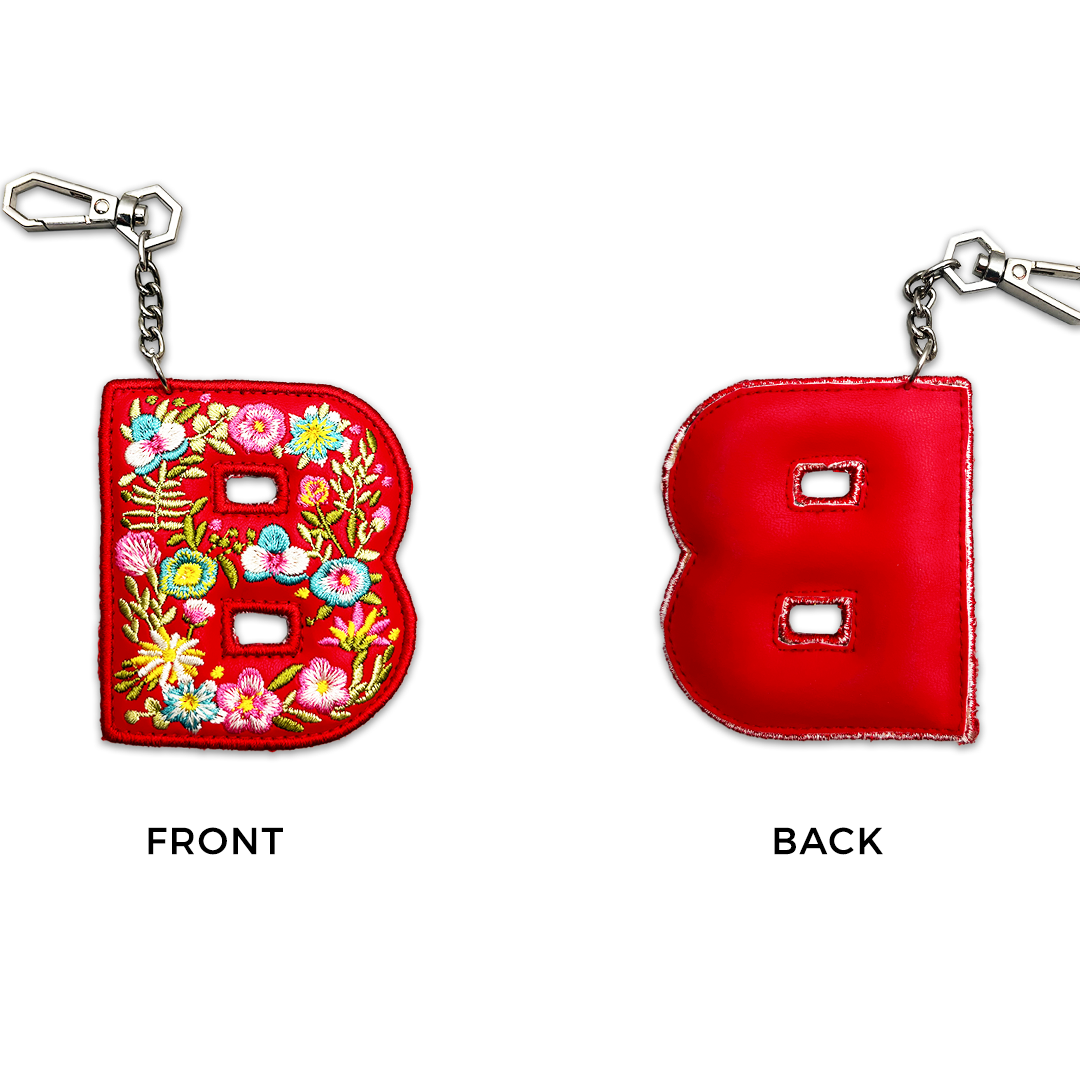 Valentine's Special Embroidered Initials Floral Key Ring