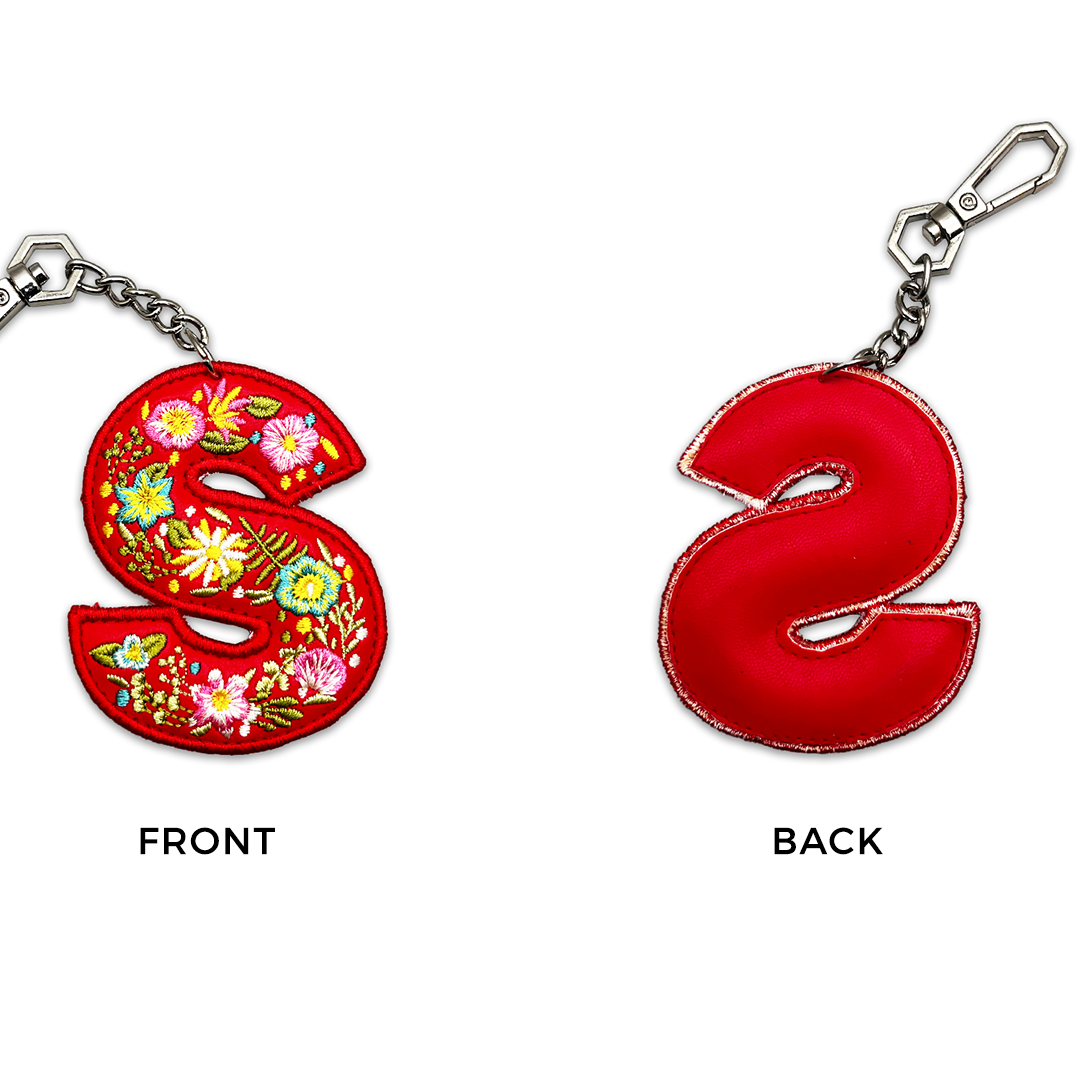 Valentine's Special Embroidered Initials Floral Key Ring