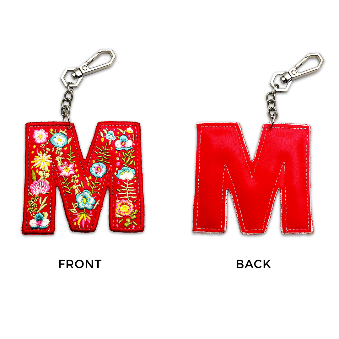 Valentine's Special Embroidered Initials Floral Key Ring