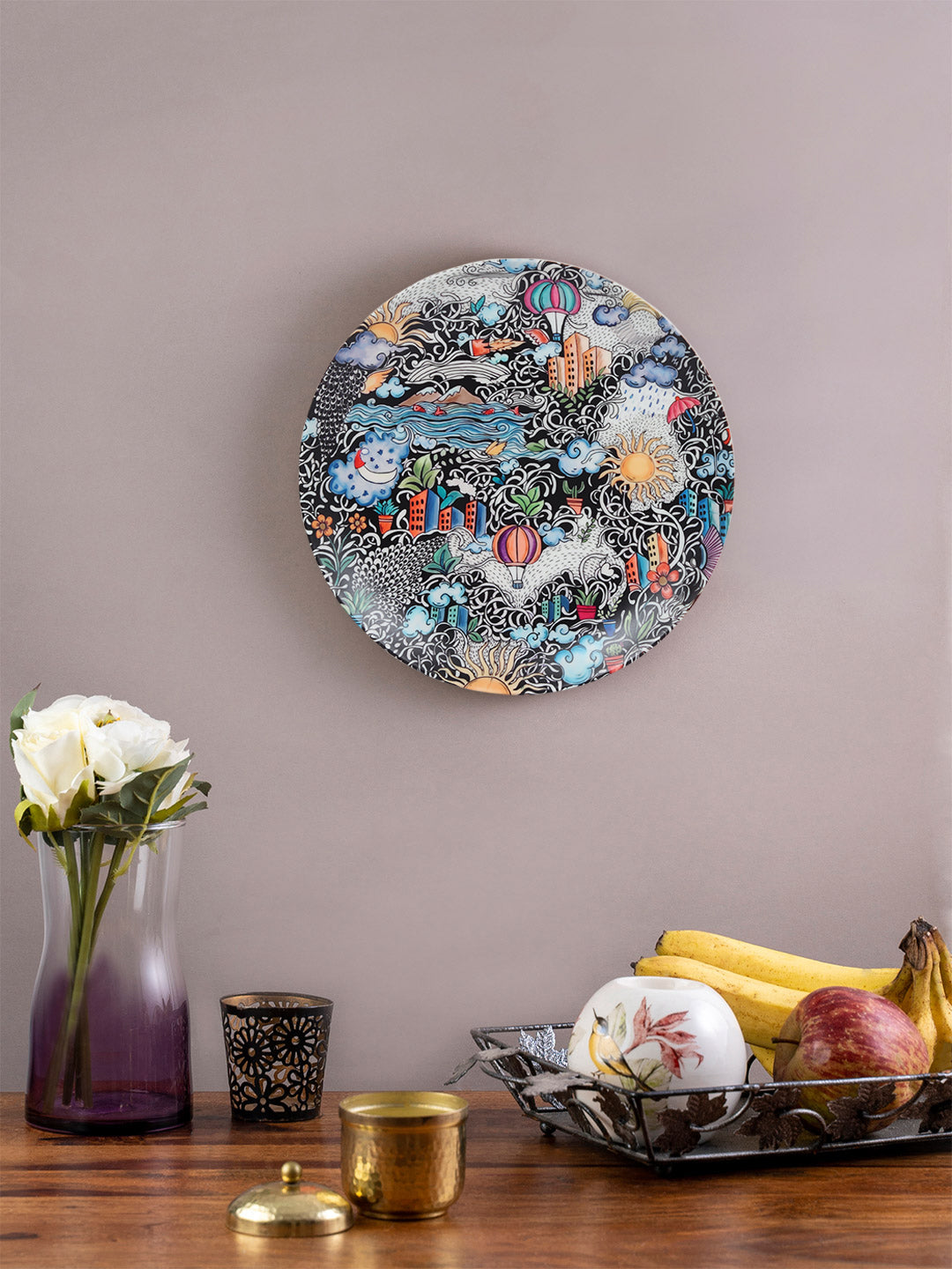 Decorative Wall Plate - City Life Doodle Art (Matte Finish)