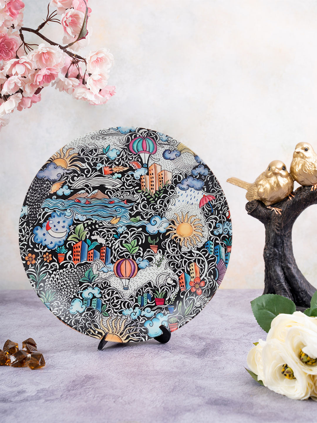 Decorative Wall Plate - City Life Doodle Art (Matte Finish)