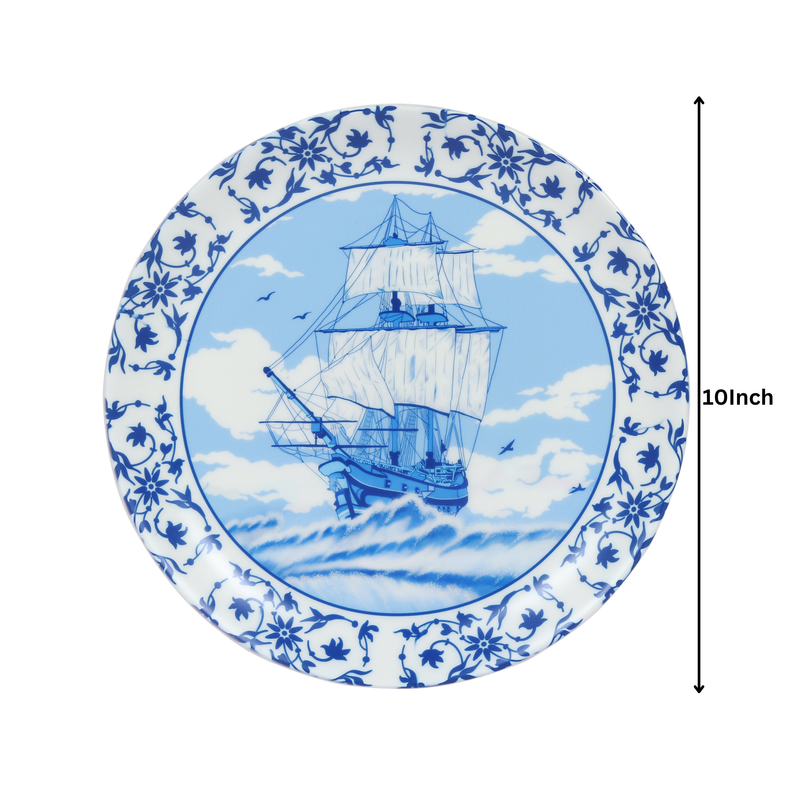 Decorative Wall plates - Vintage Ship Blue Pottery