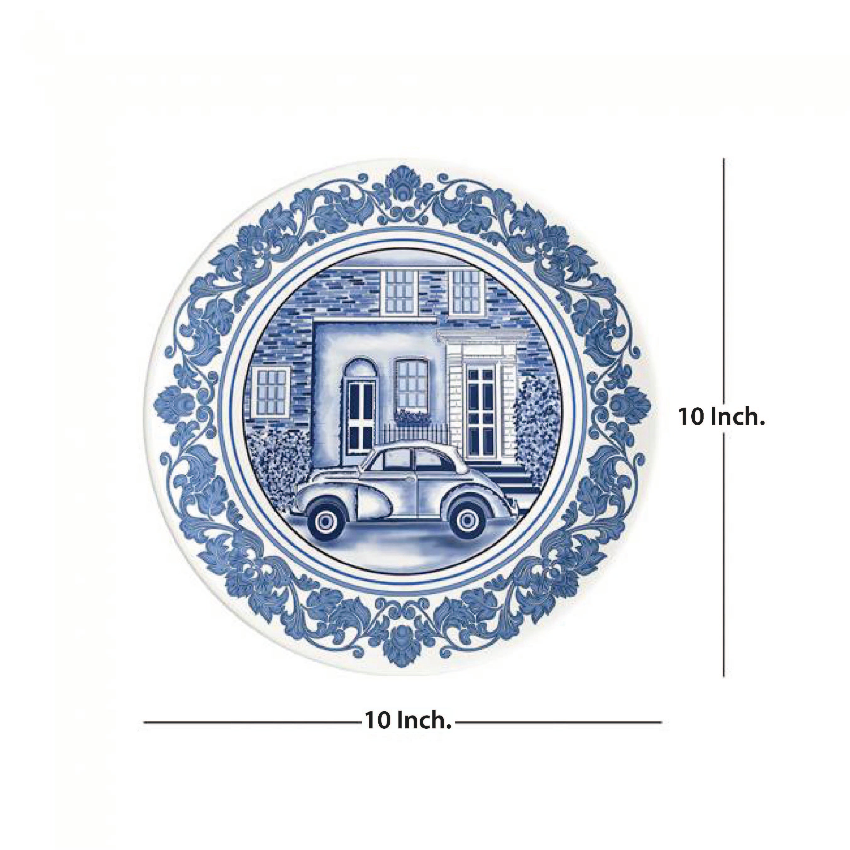 Decorative Wall Plate - Retro Car Blue Pottery