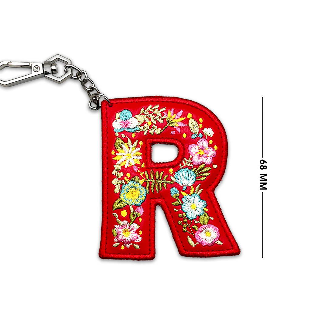 Valentine's Special Embroidered Initials Floral Key Ring