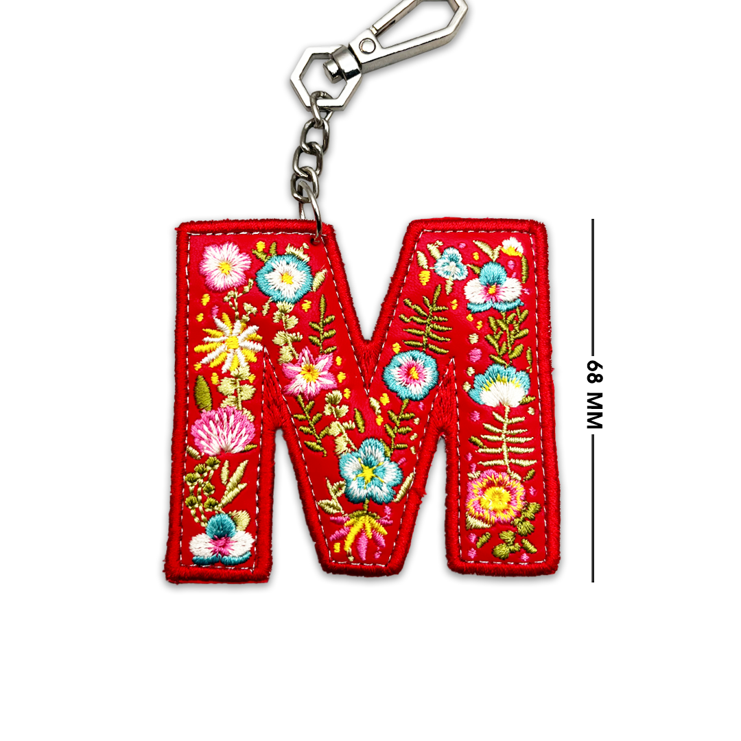 Valentine's Special Embroidered Initials Floral Key Ring