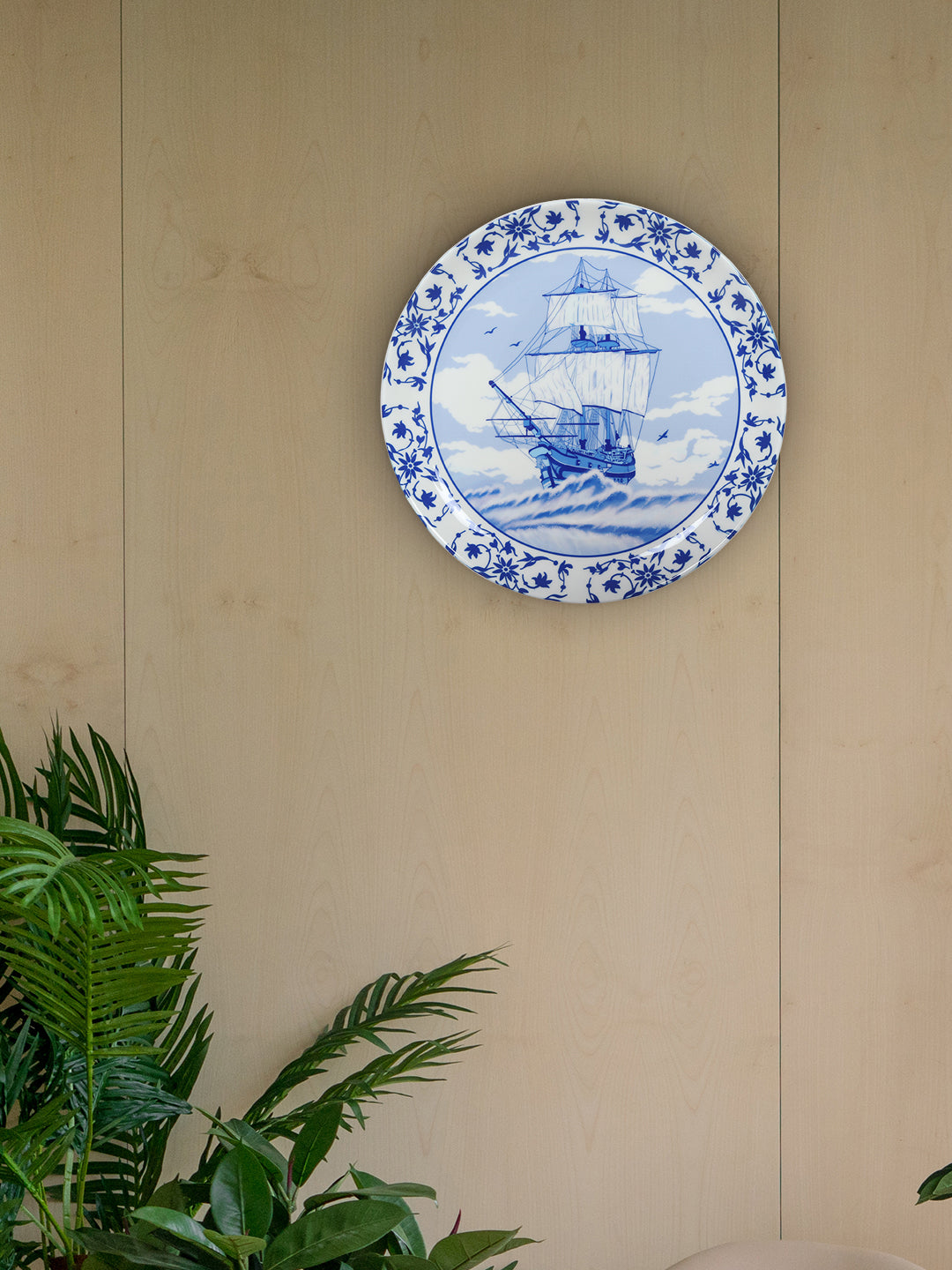 Decorative Wall plates - Vintage Ship Blue Pottery