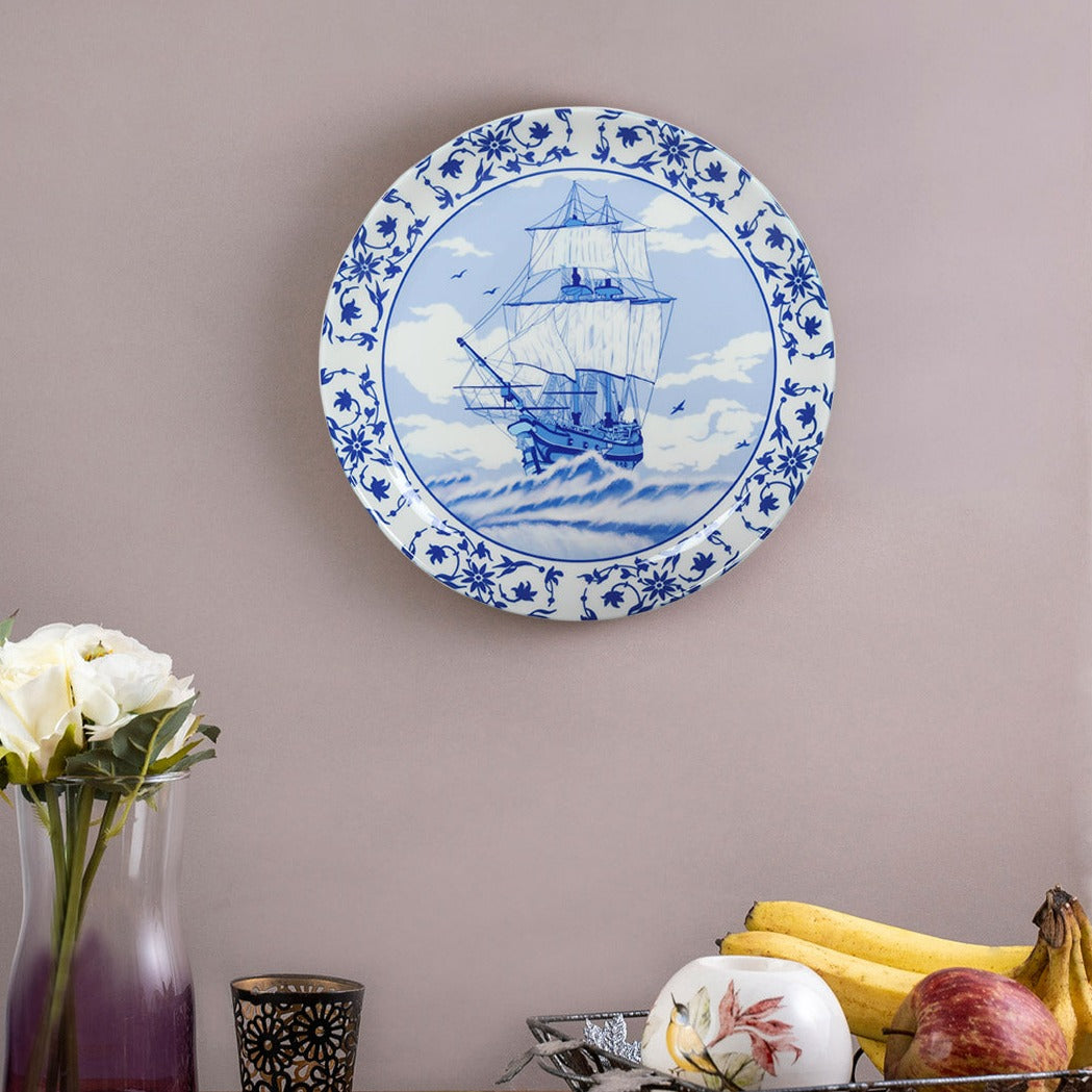 Decorative Wall plates - Vintage Ship Blue Pottery
