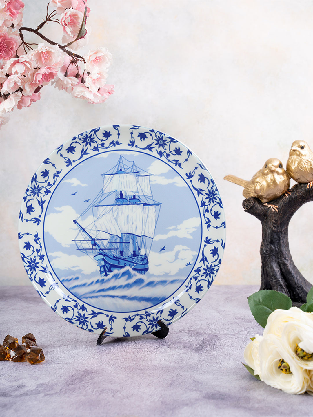 Decorative Wall plates - Vintage Ship Blue Pottery