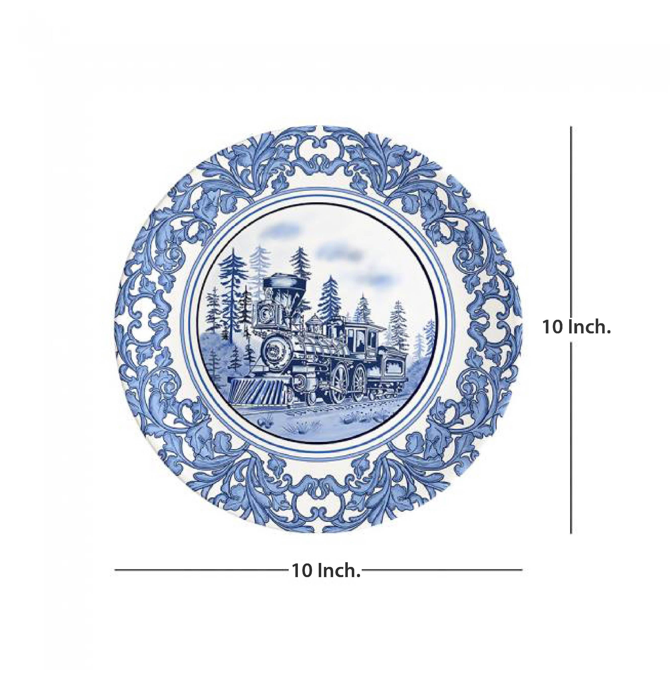 Decorative Wall Plate - Train Blue Pottery