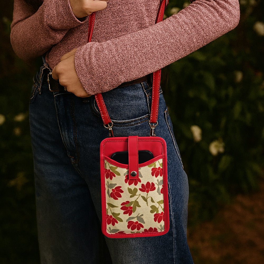 Red PU and Canvas Mobile sling