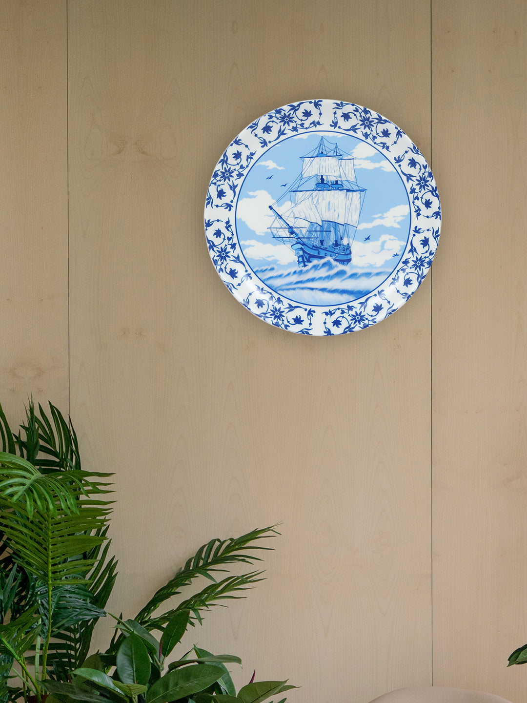 Decorative Wall plates - Vintage Ship Blue Pottery