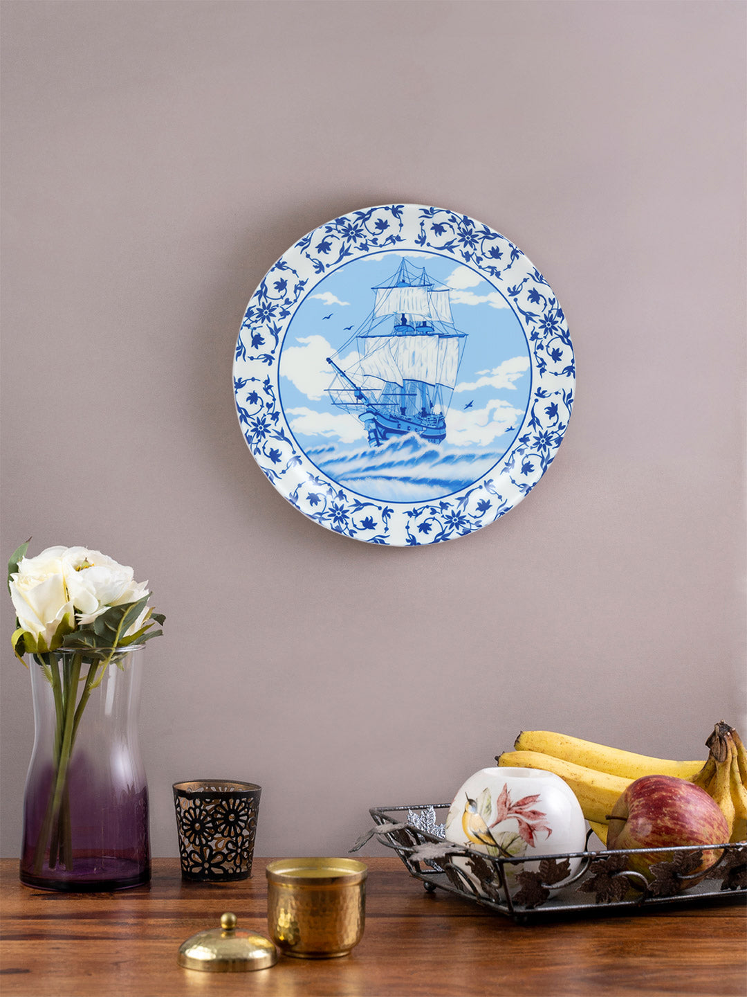 Decorative Wall plates - Vintage Ship Blue Pottery