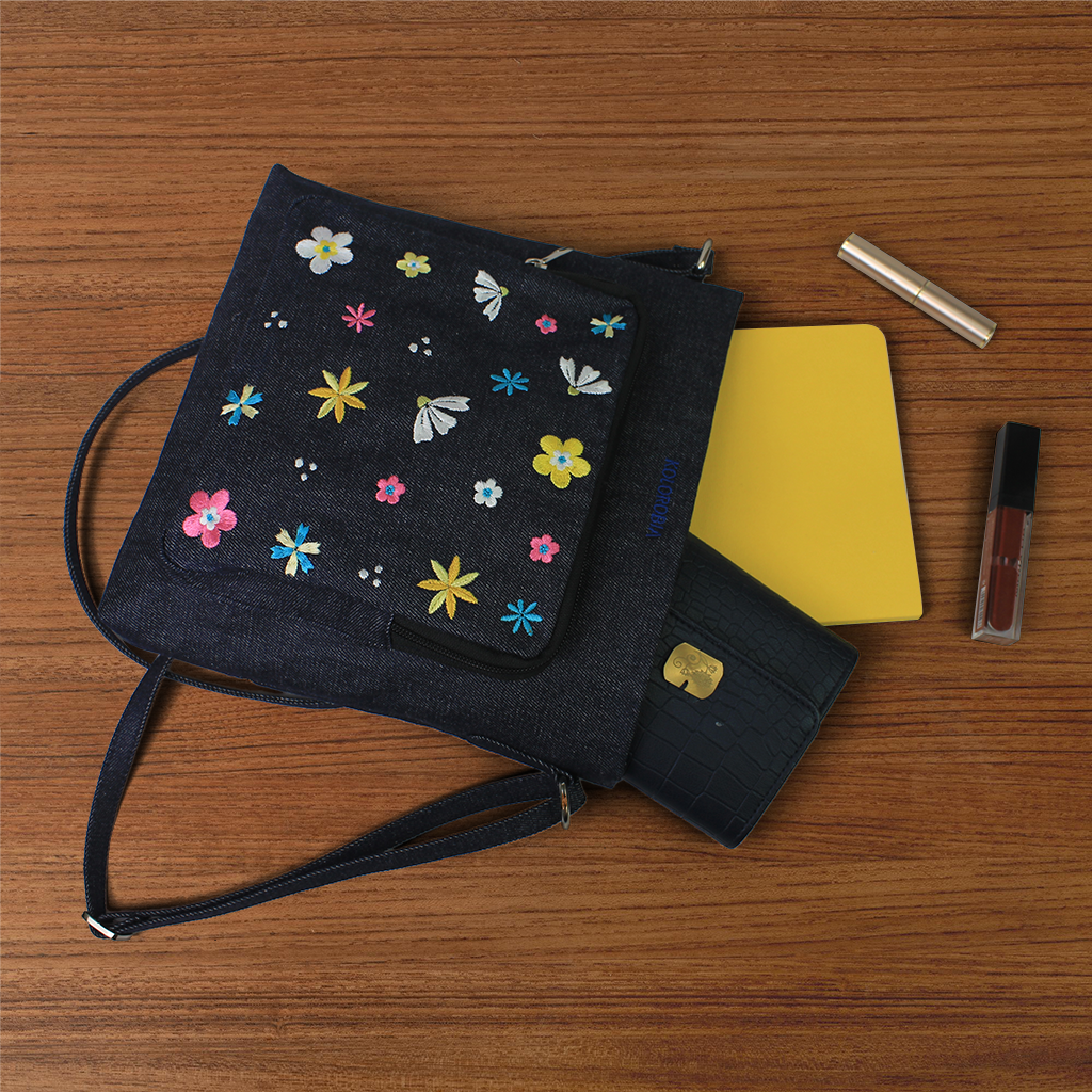 Summer Sprinkles Embroidered Denim Sling Bag